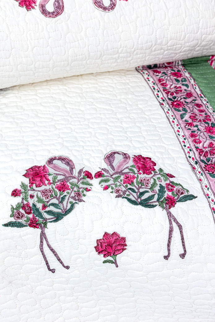 لحاف مطبوع يدويًا (ذو وجهين) - ورود حمراء