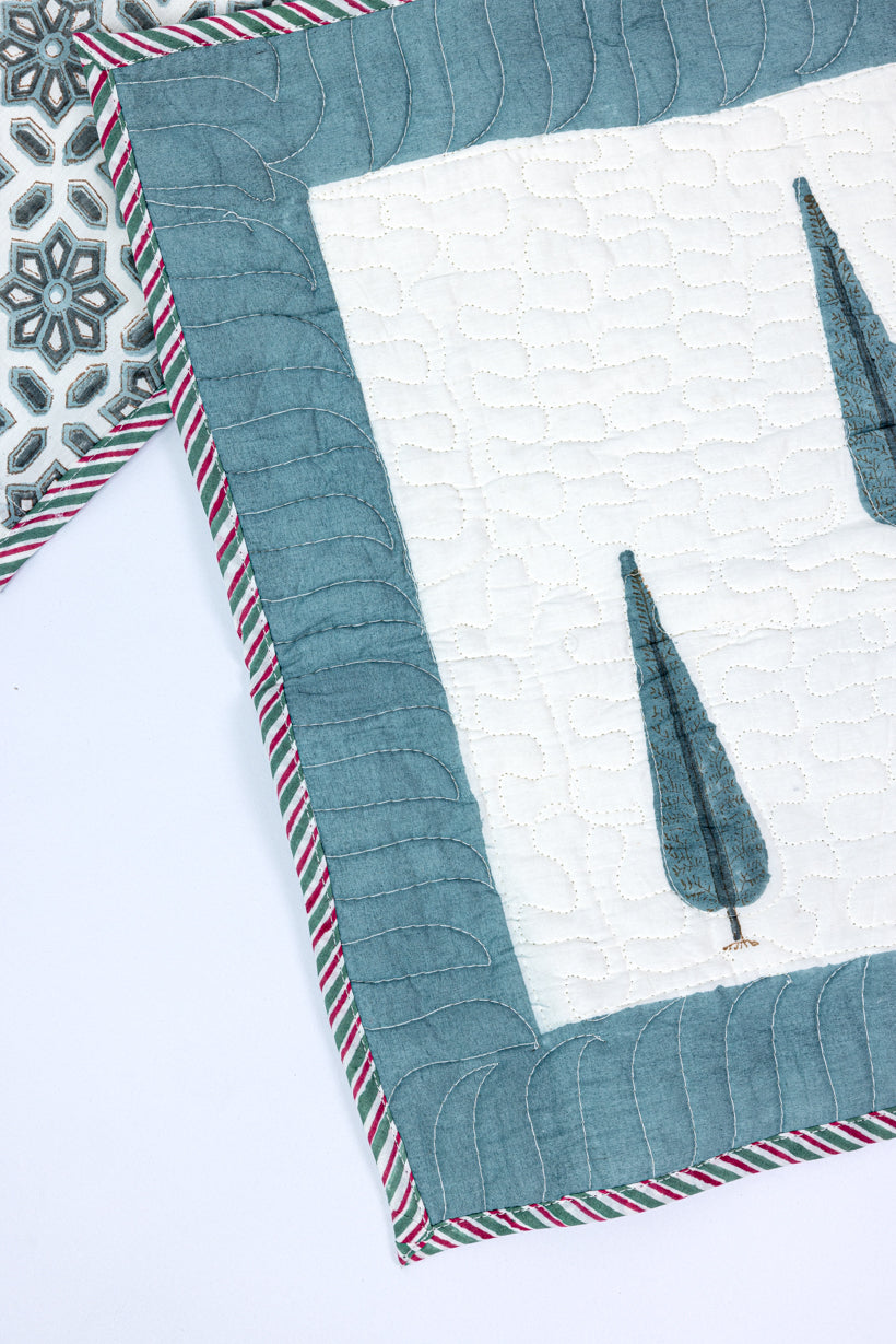 Handblock Printed (Reversible) Quilted Bedspread - Gray Feather