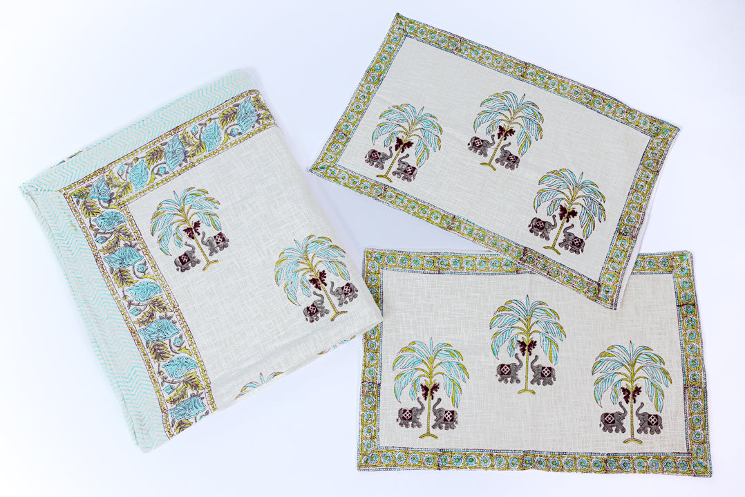 Palm Tree Handblock Printed Jute Bed Cover