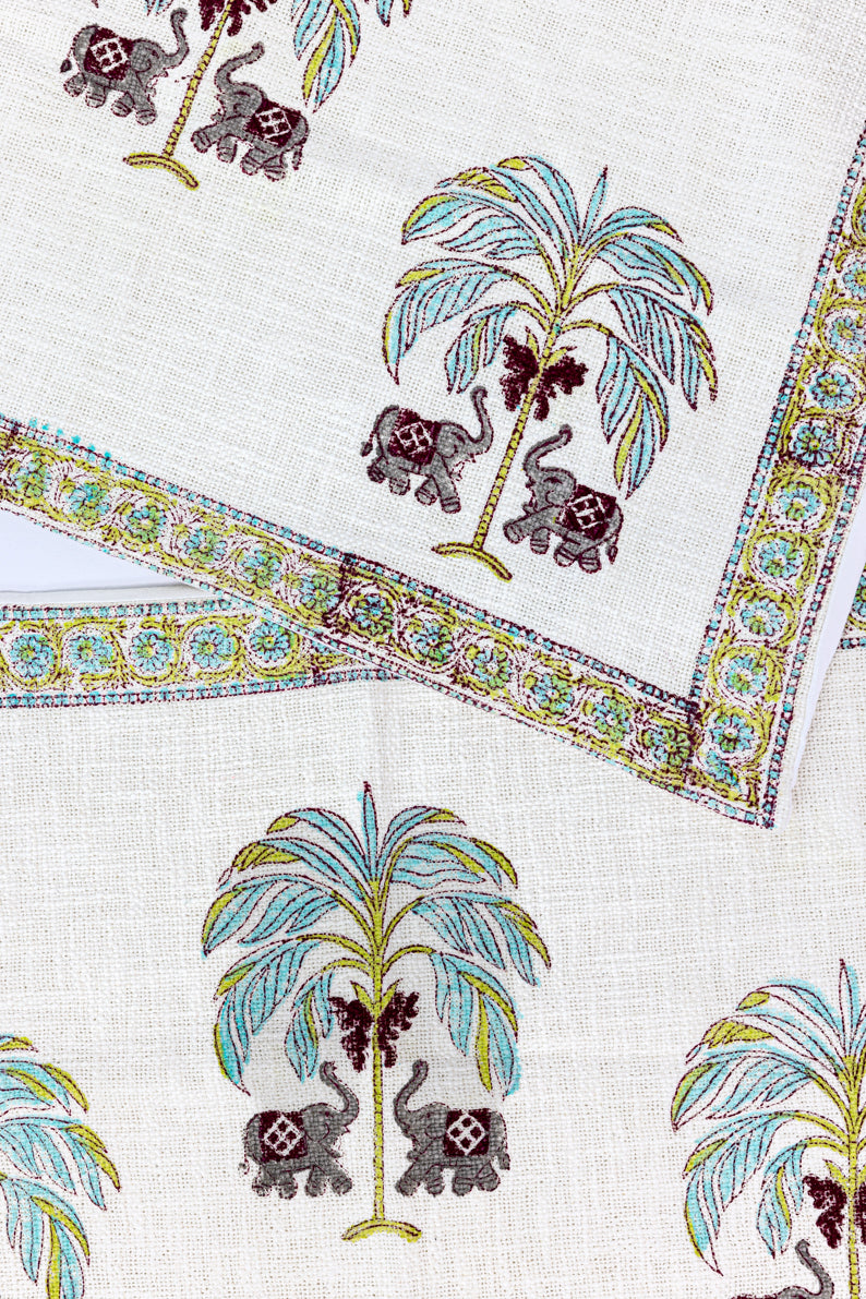 Palm Tree Handblock Printed Jute Bed Cover
