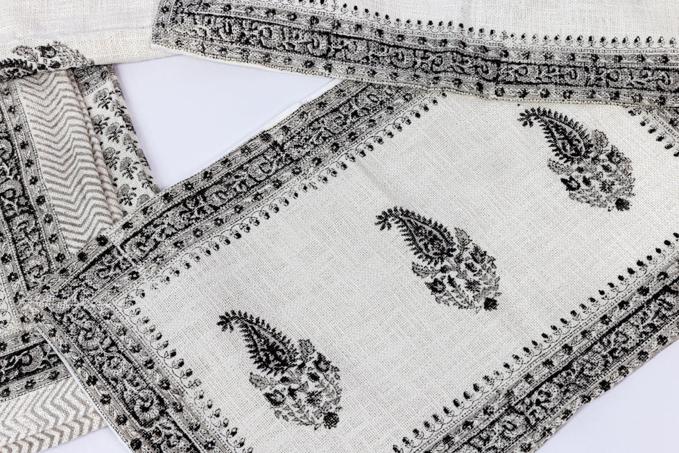 Black and White Handblock Printed Jute Bed Cover