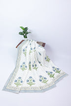 Blue Floral Handblock Printed Waffle Bed Cover