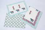 Green Elephant Handblock Printed Waffle Bed Cover
