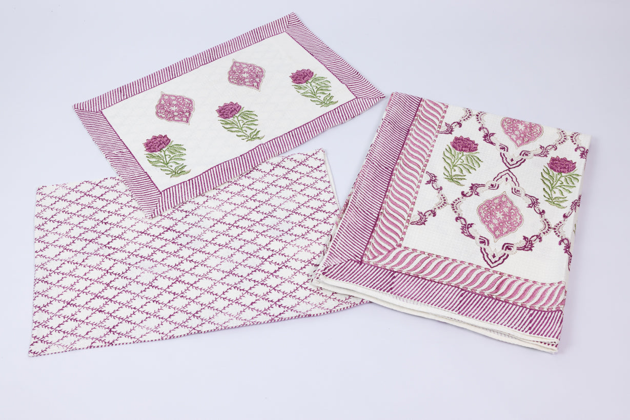 Red Roses Handblock Printed Waffle Bed Cover