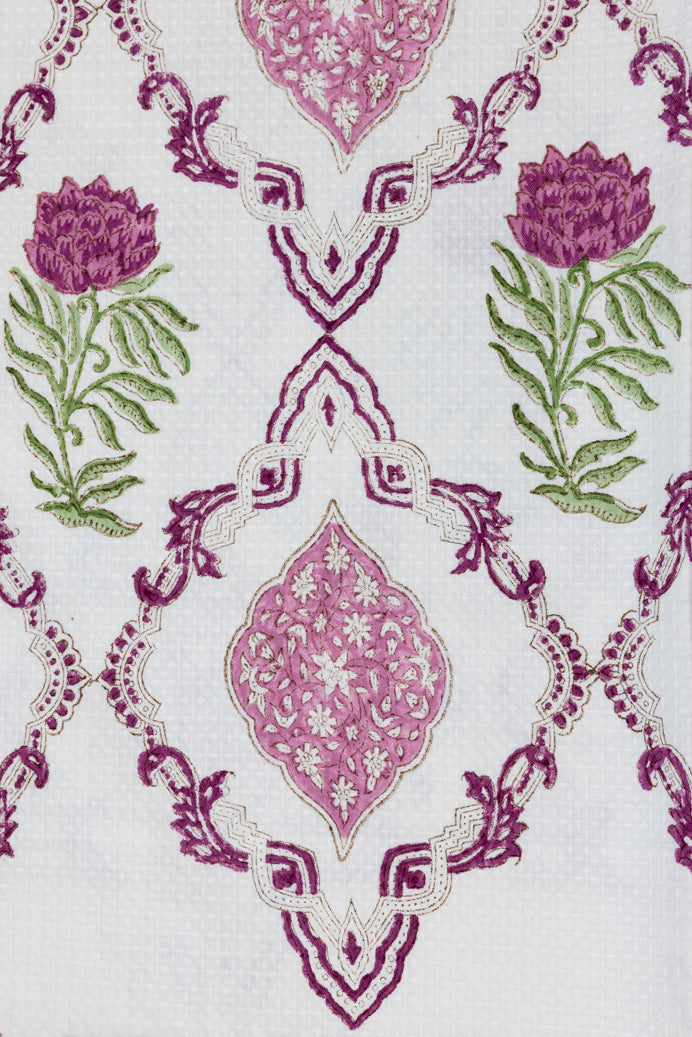 Red Roses Handblock Printed Waffle Bed Cover