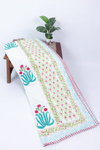Handblock Printed (Reversible) Dohar - Red Flowers