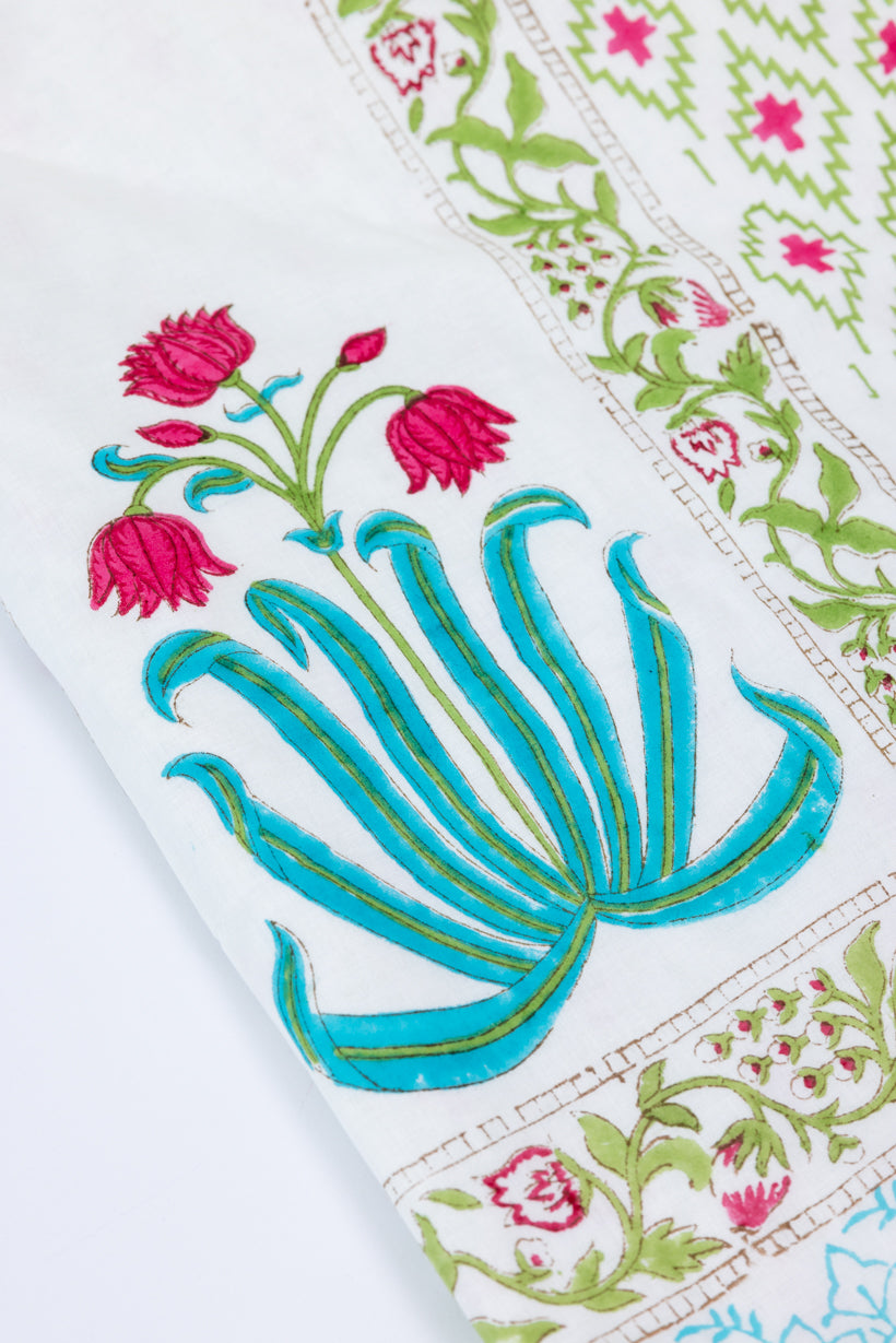 Handblock Printed (Reversible) Dohar - Red Flowers
