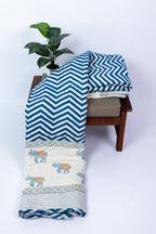 Handblock Print (Reversible) Mulmul Quilt - Blue Elephant