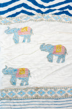 Handblock Print (Reversible) Mulmul Quilt - Blue Elephant