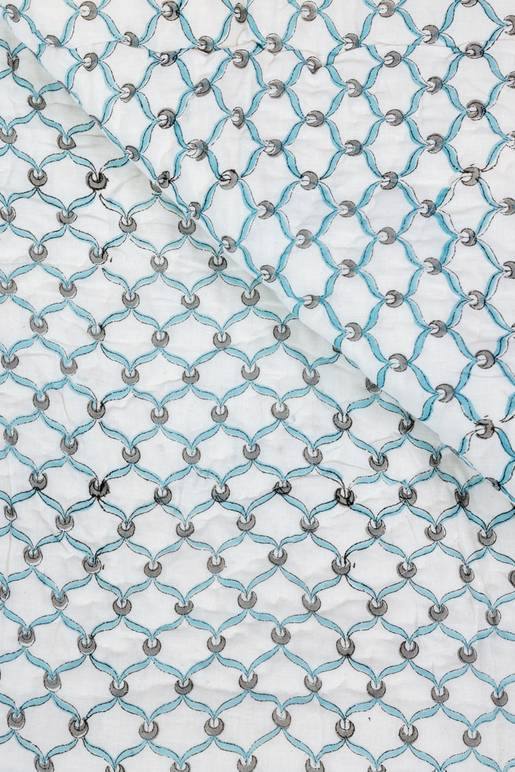 لحاف مولمول مطبوع يدويًا (ذو وجهين) - زهور زرقاء