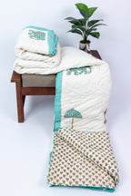 Handblock Print (Reversible) Mulmul Quilt – Multi Color Elephant