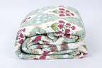 Handblock Print (Reversible) Mulmul Quilt – Cyan Red Floral