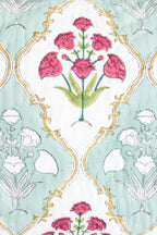 Handblock Print (Reversible) Mulmul Quilt – Cyan Red Floral