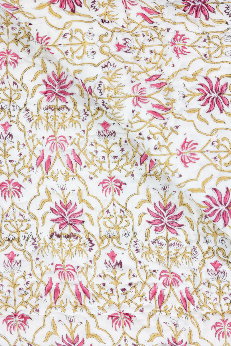 Handblock Print (Reversible) Mulmul Quilt – Cyan Red Floral