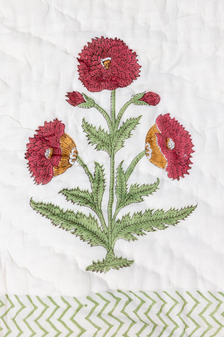 Handblock Print (Reversible) Mulmul Quilt – Red Floral