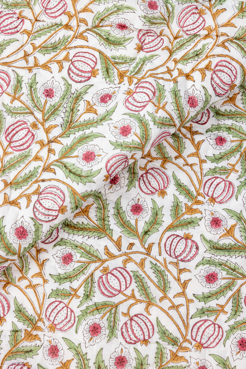 Handblock Print (Reversible) Mulmul Quilt – Red Floral