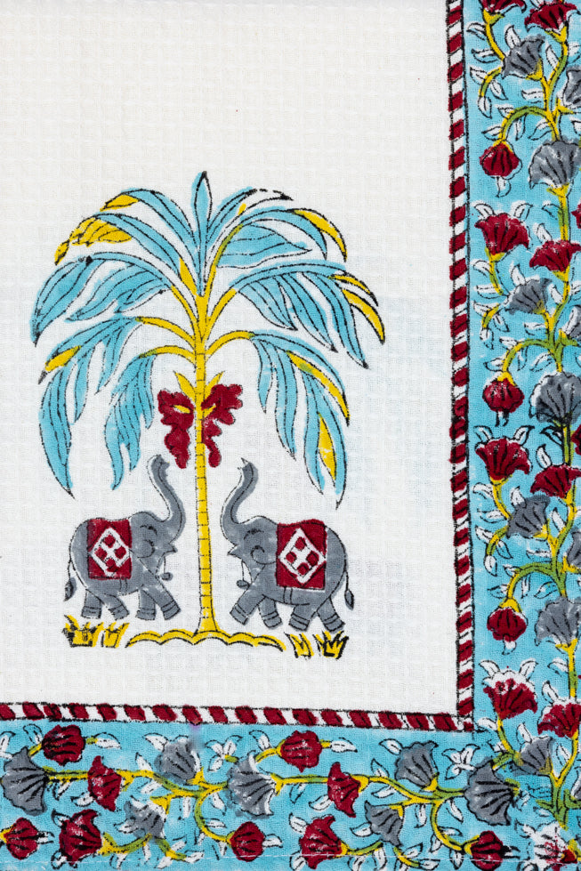 Handblock Printed Waffle Bath Towel