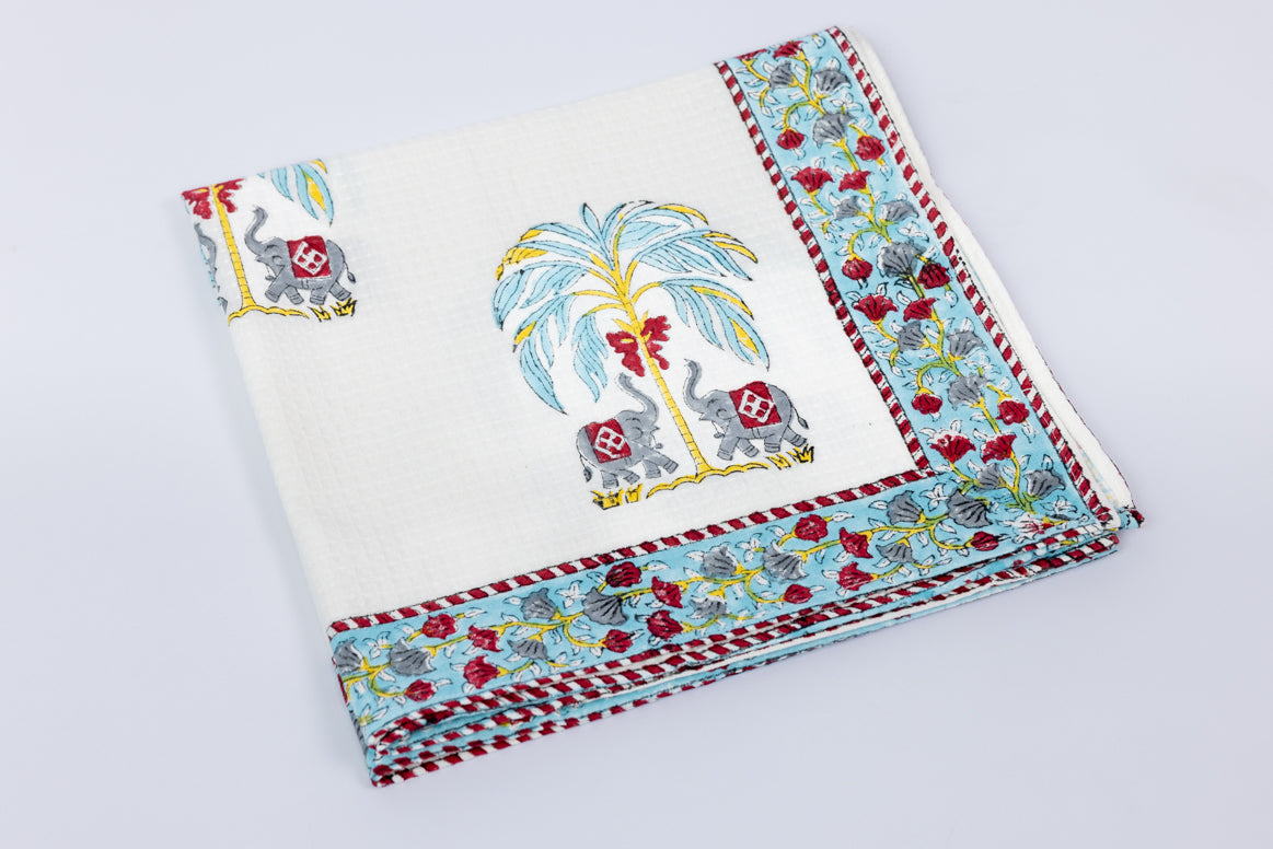 Handblock Printed Waffle Bath Towel