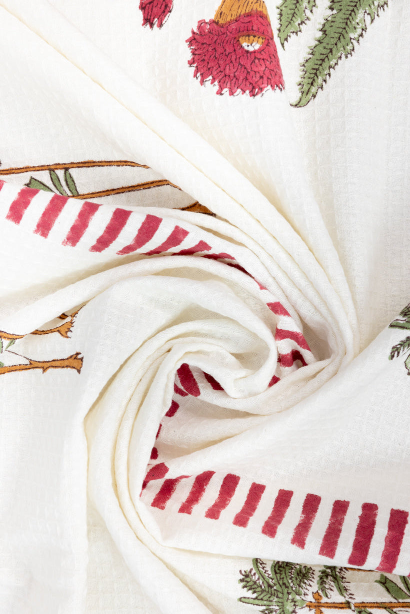 Handblock Printed Waffle Bath Towel