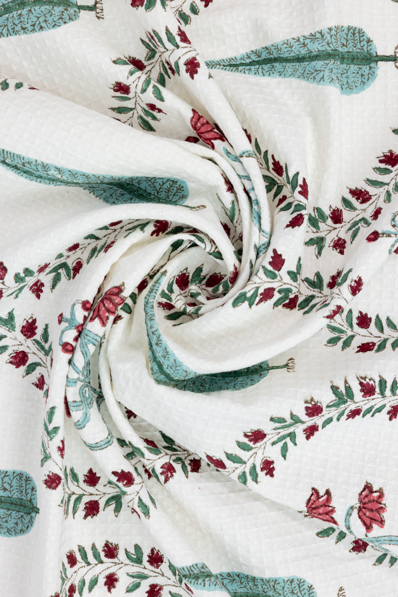 Handblock Printed Waffle Bath Towel