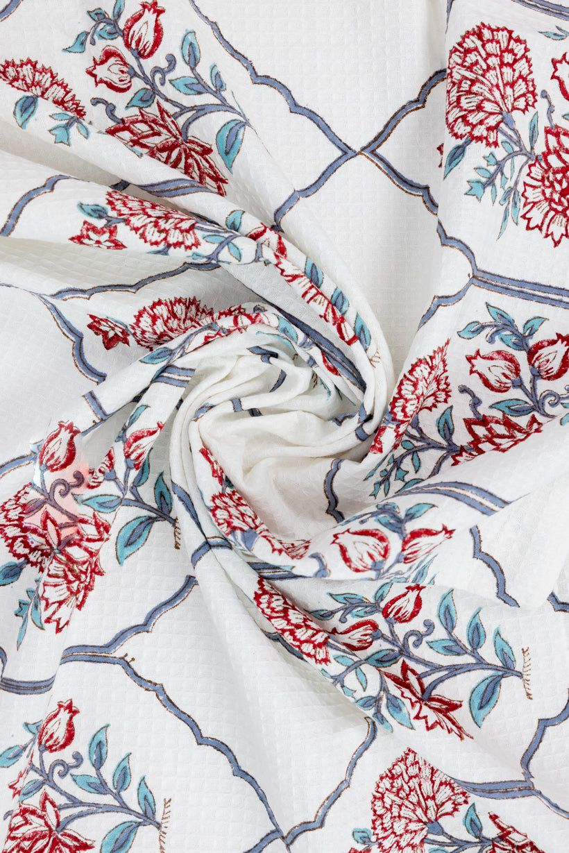 Handblock Printed Waffle Bath Towel