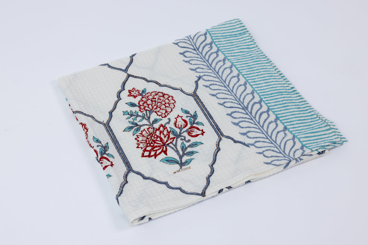 Handblock Printed Waffle Bath Towel