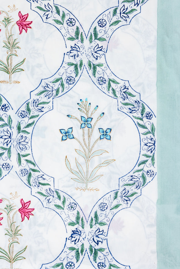 Blue Red Floral Percale Bedsheet