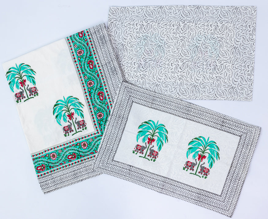 Green Palm Tree and Elephant South Cotton Bedsheet