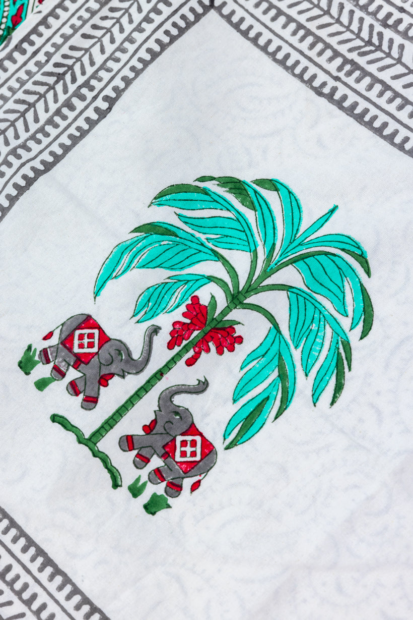 Green Palm Tree and Elephant South Cotton Bedsheet