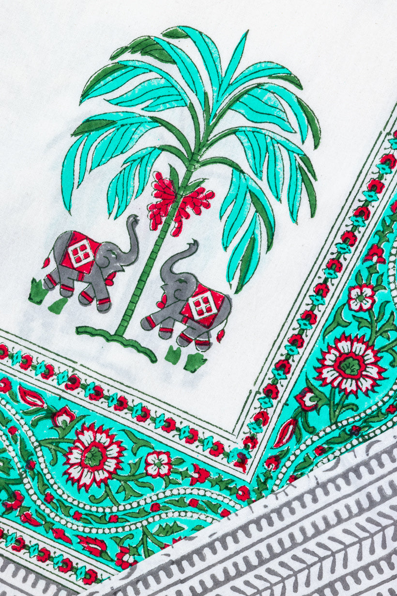 Green Palm Tree and Elephant South Cotton Bedsheet