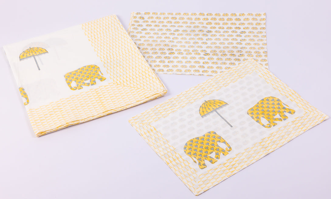 Yellow and Gray Elephants Percale Bedsheet