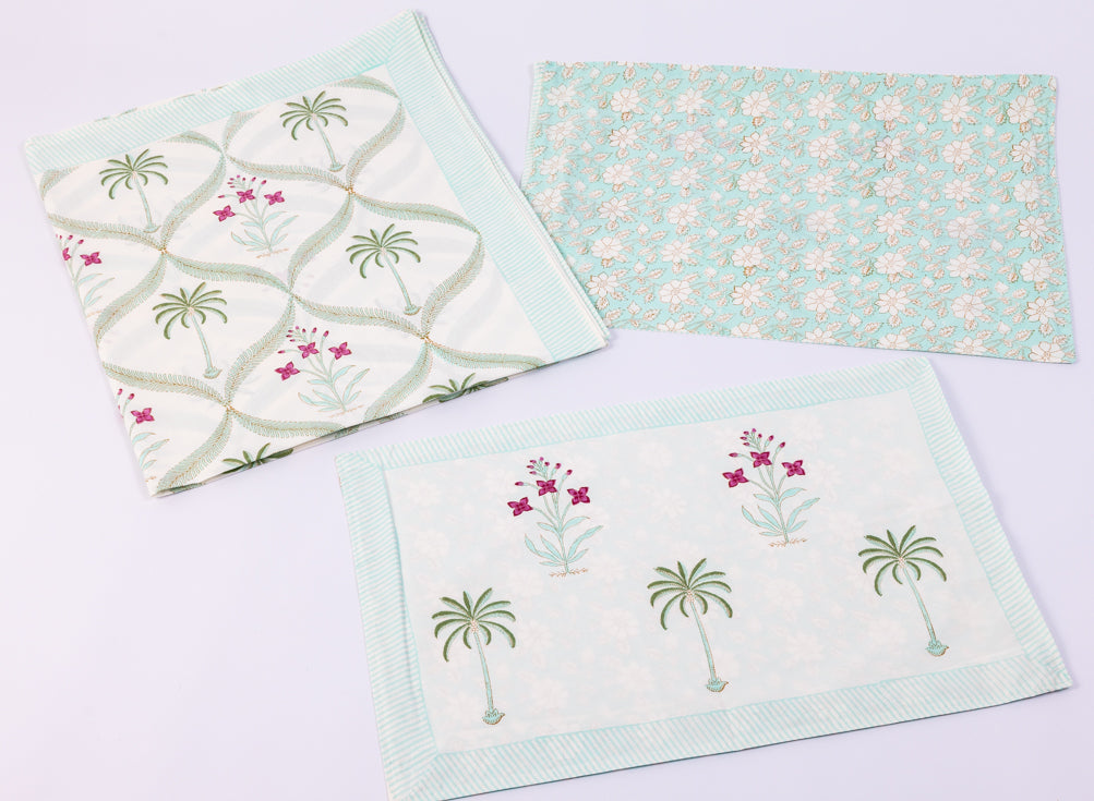 Green Palm Tree with Pink Flowers Percale Bedsheet