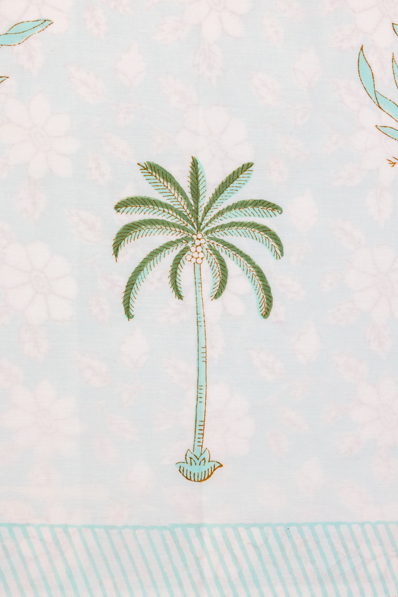 Green Palm Tree with Pink Flowers Percale Bedsheet