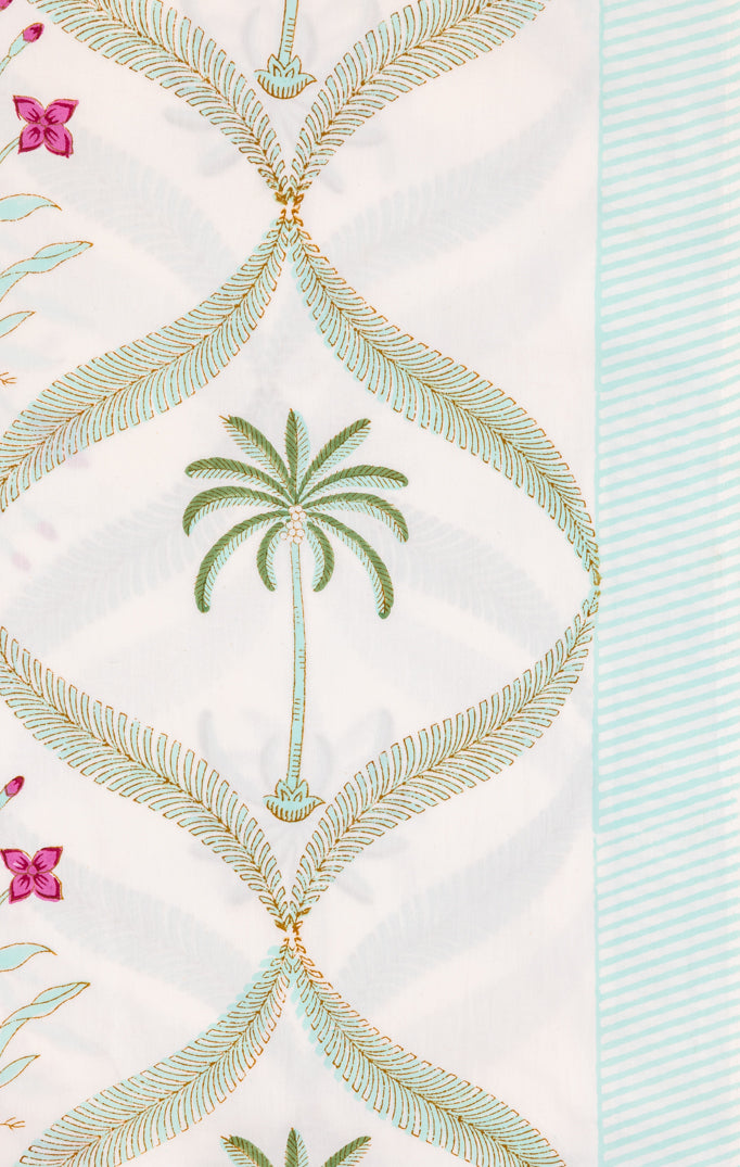 Green Palm Tree with Pink Flowers Percale Bedsheet