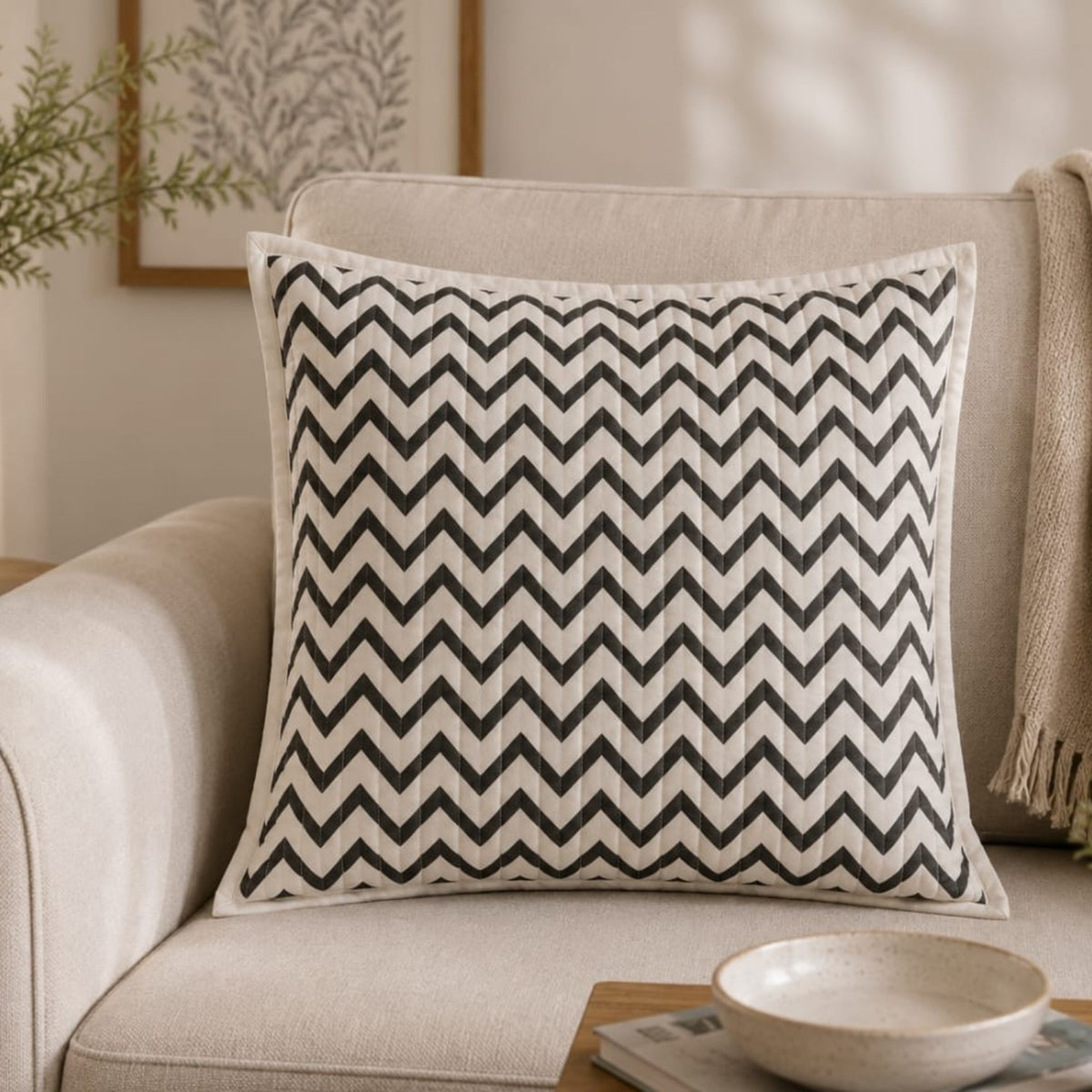 Black & White Quilted Cushion Cover