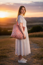 Peach & White Floral Tote Bag