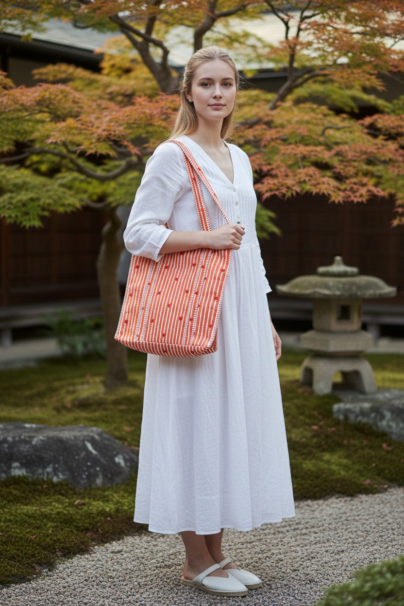 Orange Stripe Tote Bag