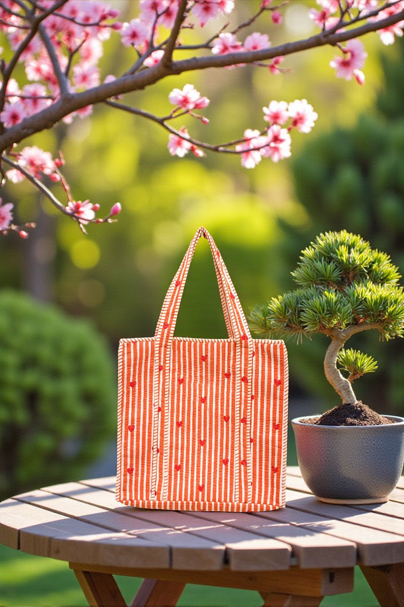 Orange Stripe Tote Bag