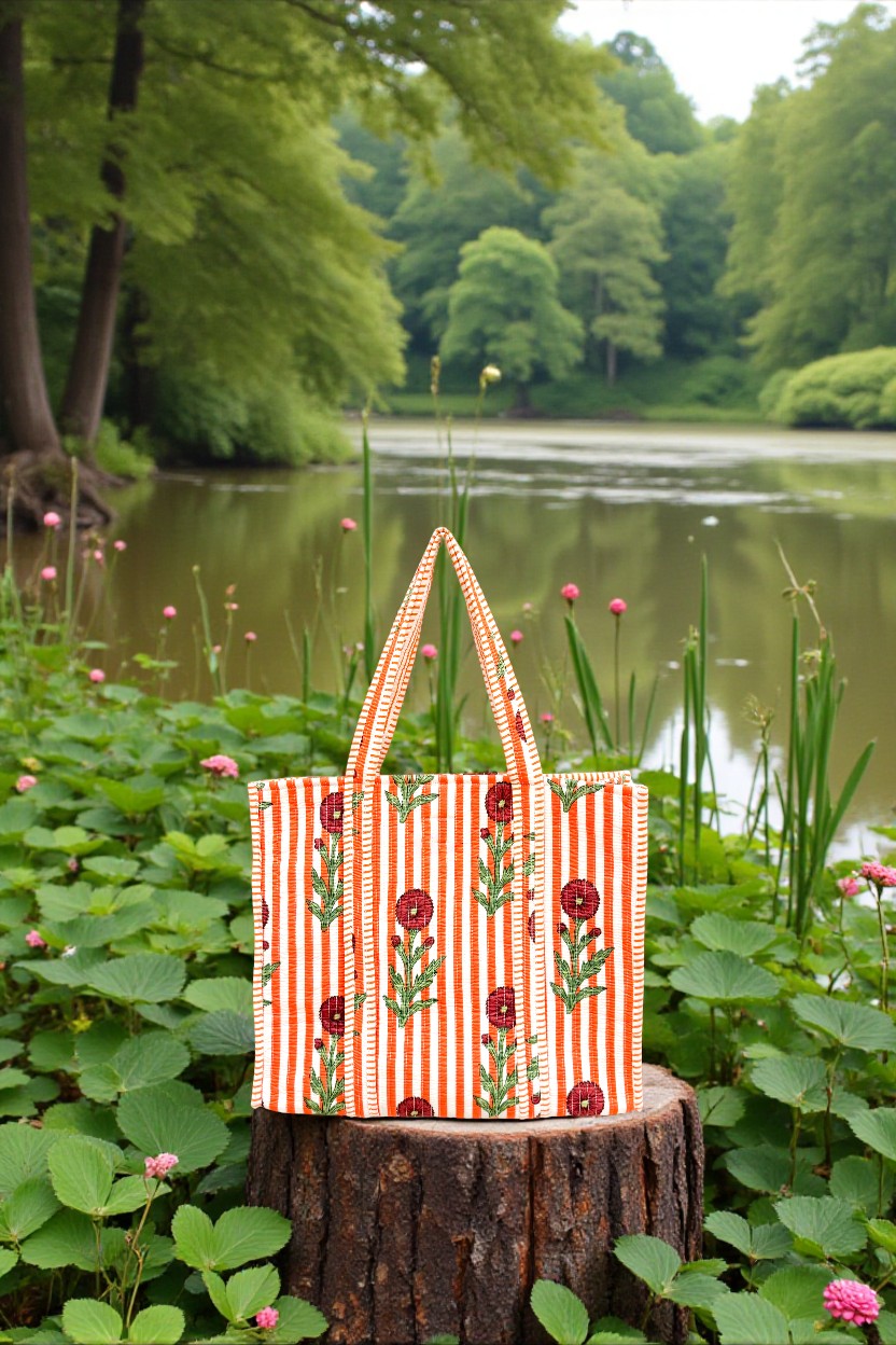 Orange & Red Floral Tote Bag