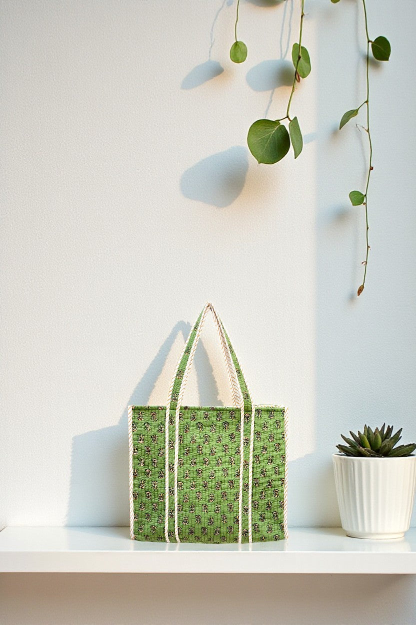 Green & Yellow Floral Tote Bag