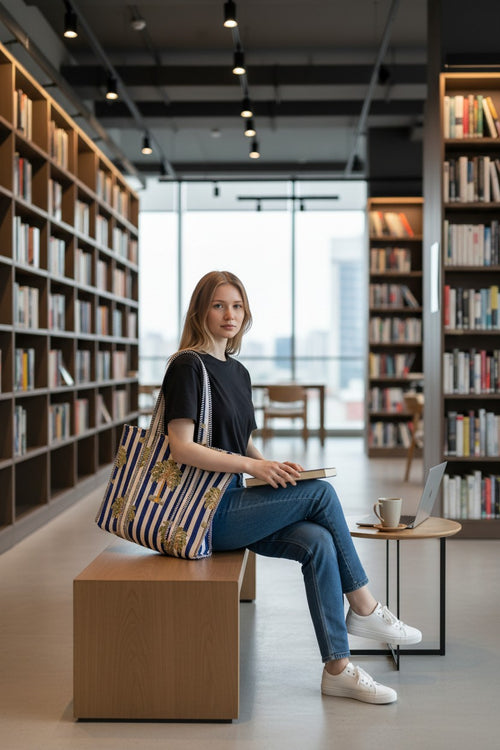 Blue & White Stripe Tote Bag