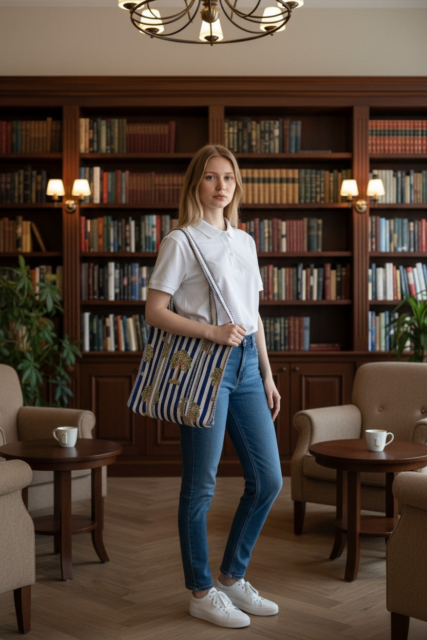 Blue & White Stripe Tote Bag