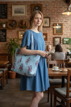 Blue & Red Floral Stripe Tote Bag