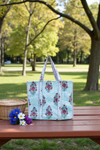 Blue & Red Floral Stripe Tote Bag