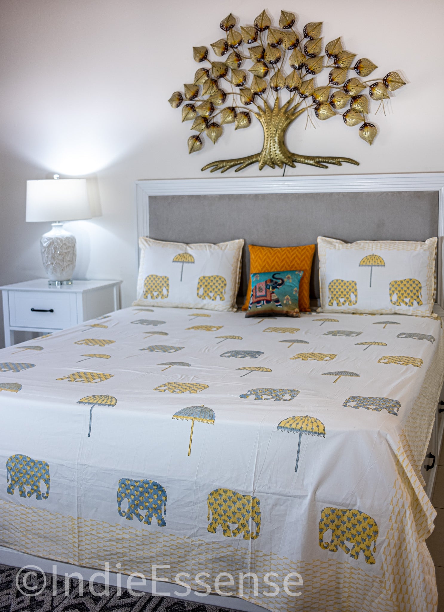 Yellow and Gray Elephants Percale Bedsheet