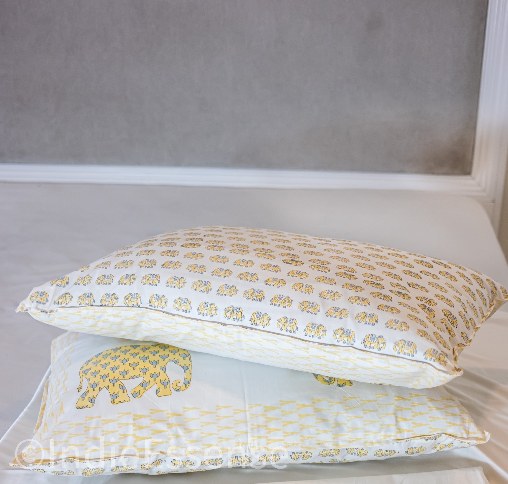 Yellow and Gray Elephants Percale Bedsheet