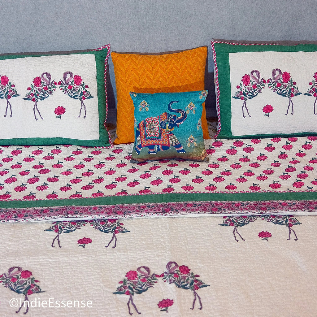 لحاف مطبوع يدويًا (ذو وجهين) - ورود حمراء