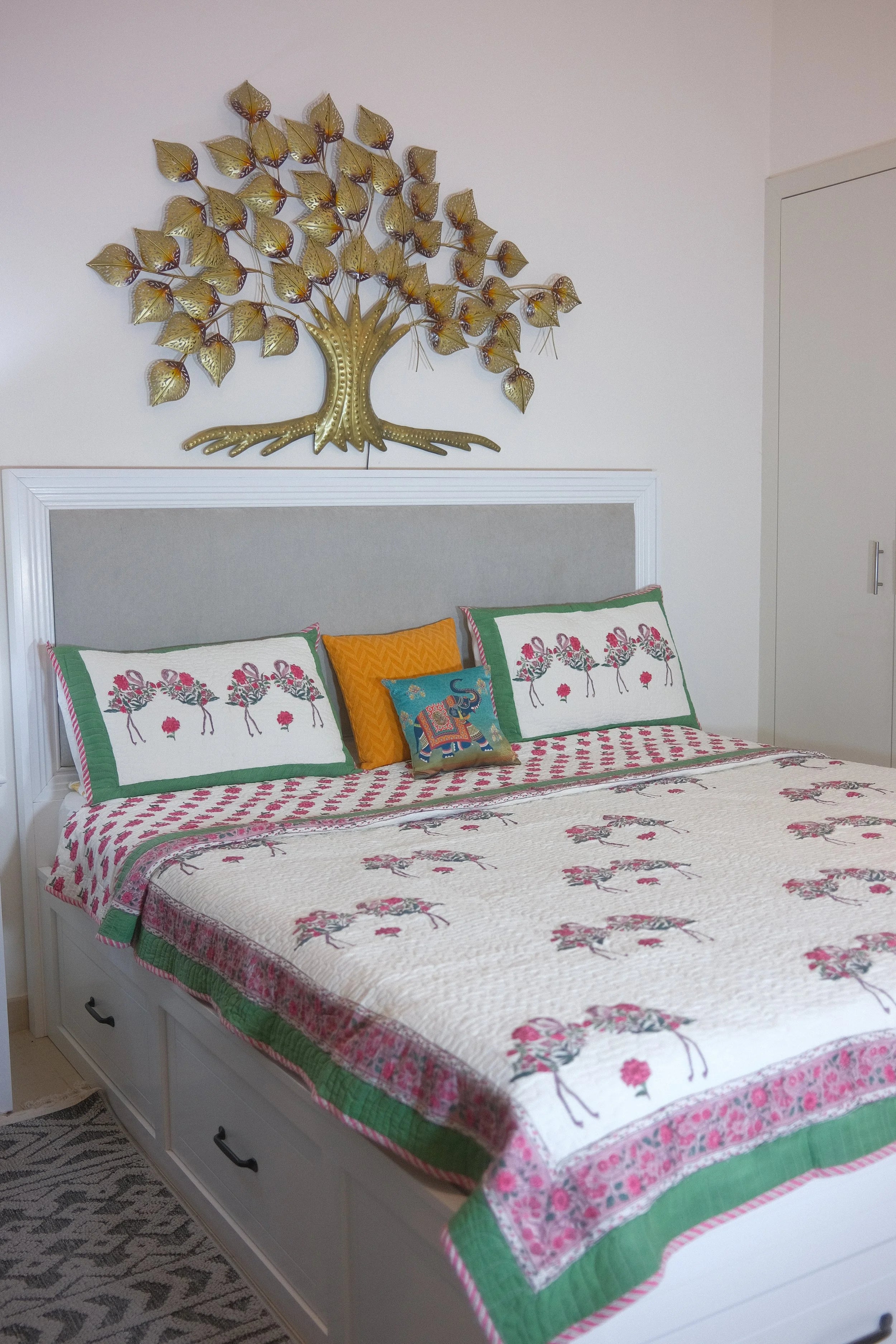 Handblock Printed (Reversible) Quilt - Red Roses