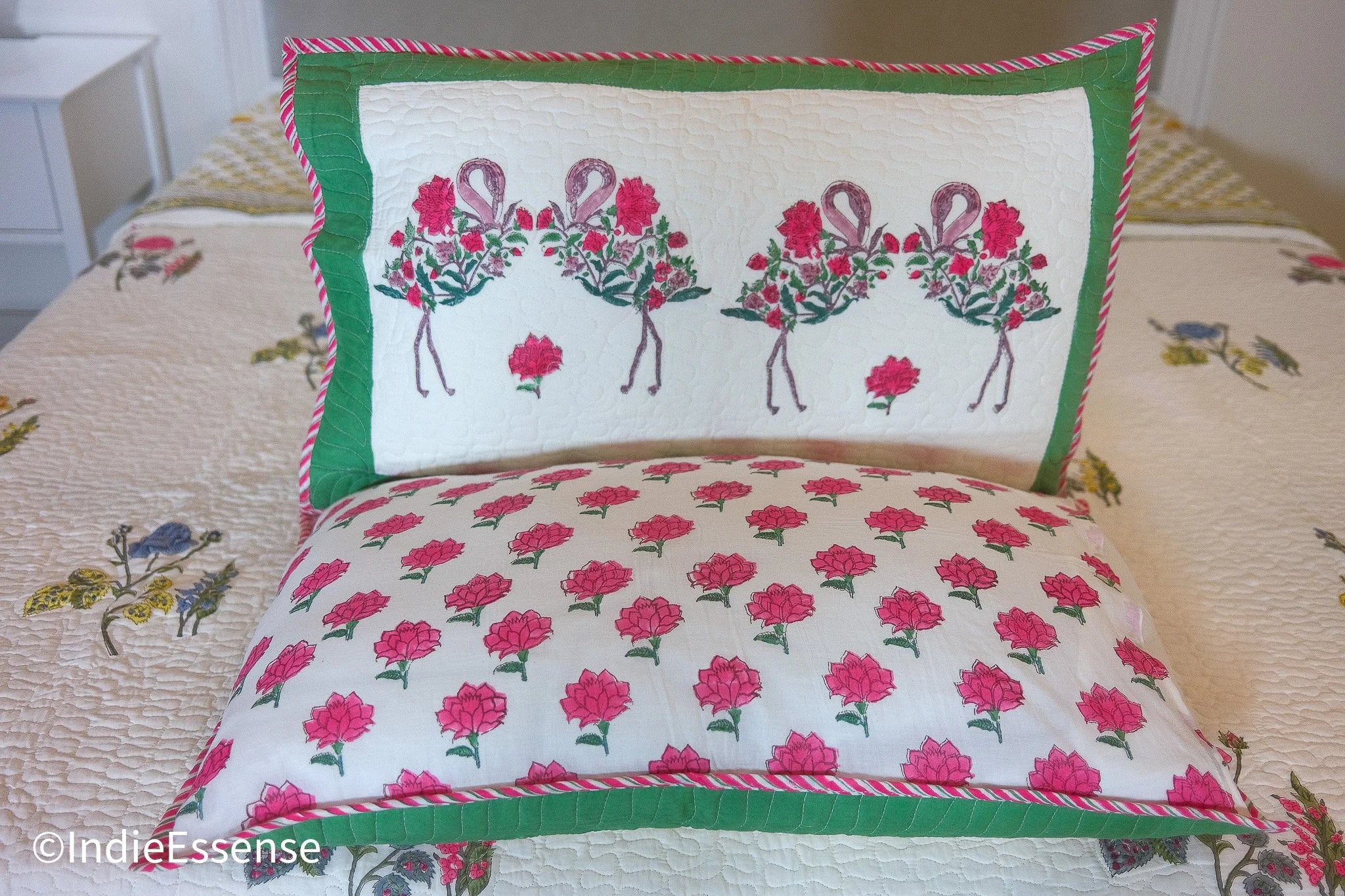Handblock Printed (Reversible) Quilt - Red Roses