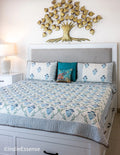 Handblock Printed (Reversible) Quilted Bedspread - Blue Floral